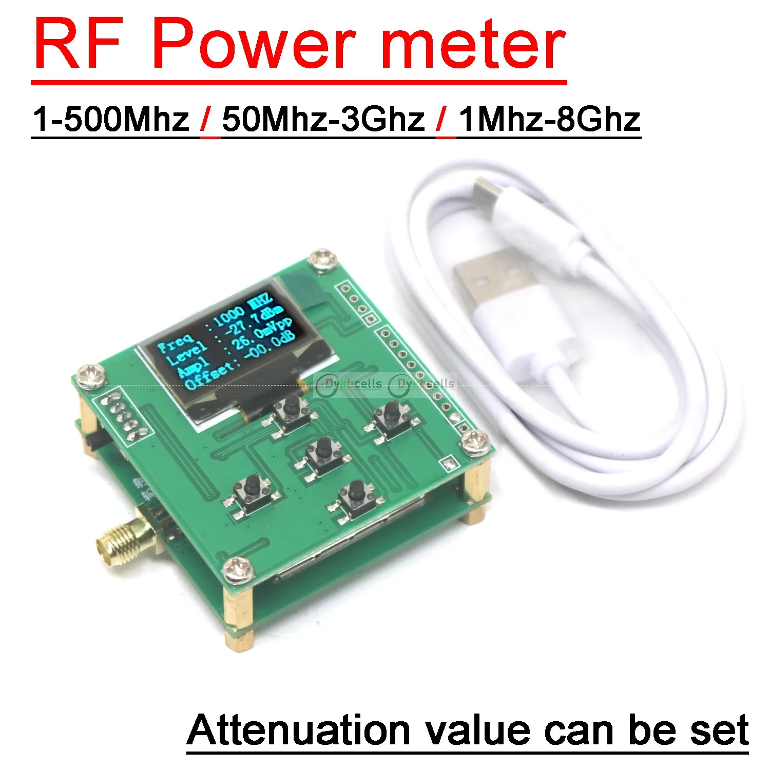 Miernik mocy RF 1M-8000Mhz W Sofware Wartość tłumienia mocy RF Może ustawić F / Ham Radio Amplifier Pomiar Kalibracja Tłumik