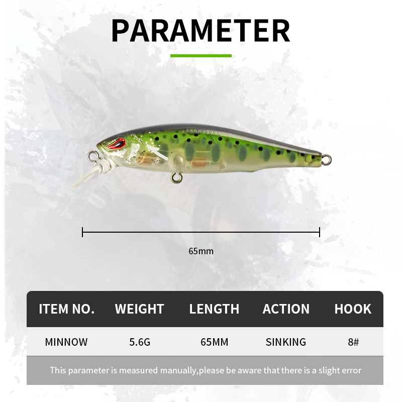 MAGIC WORKS Mini Sinking Minnow  65mm 5g Wobbler Fishing Lure  Trout Bass Artificial Plastic Hard Bait Crankbait Fishing Tackle