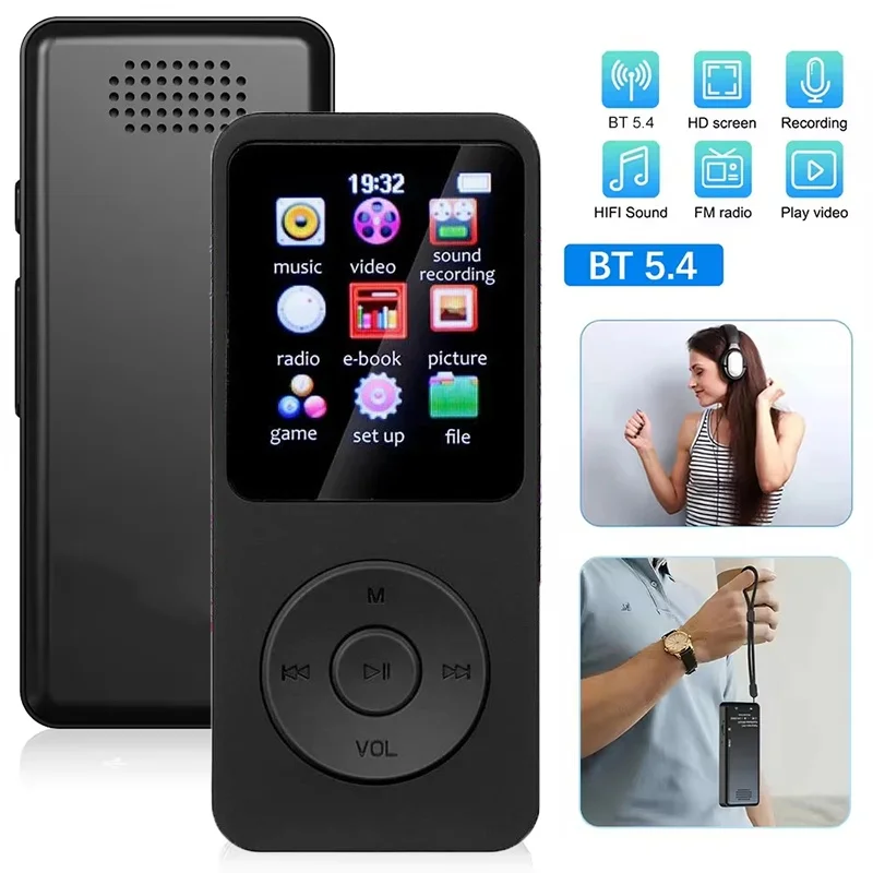 Mini Portable MP3 Player HiFi Music Walkman Bluetooth 5.4 Support Two-Way Transmission FM Radio Voice Recorder EBook Auto Browse