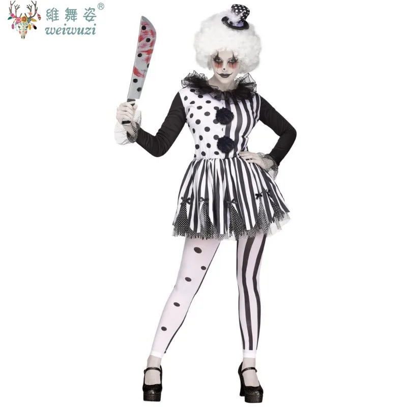 

Halloween Costume Black White Stripe Couple Clown Cosplay Costume Circus Soul Breaking Clown Evil Terrifier Funny Fancy Clothing