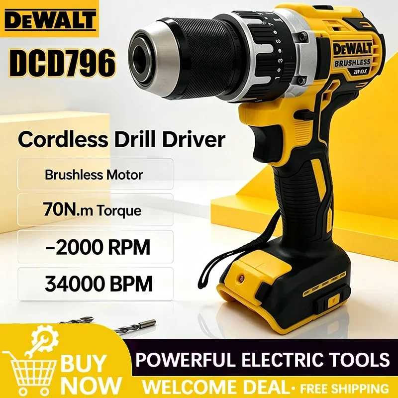 DEWALT DCD796 Cordless Brushless Impact Drill 18V Multifunctional Rechargeable Portable Power Tools with 18V Battery