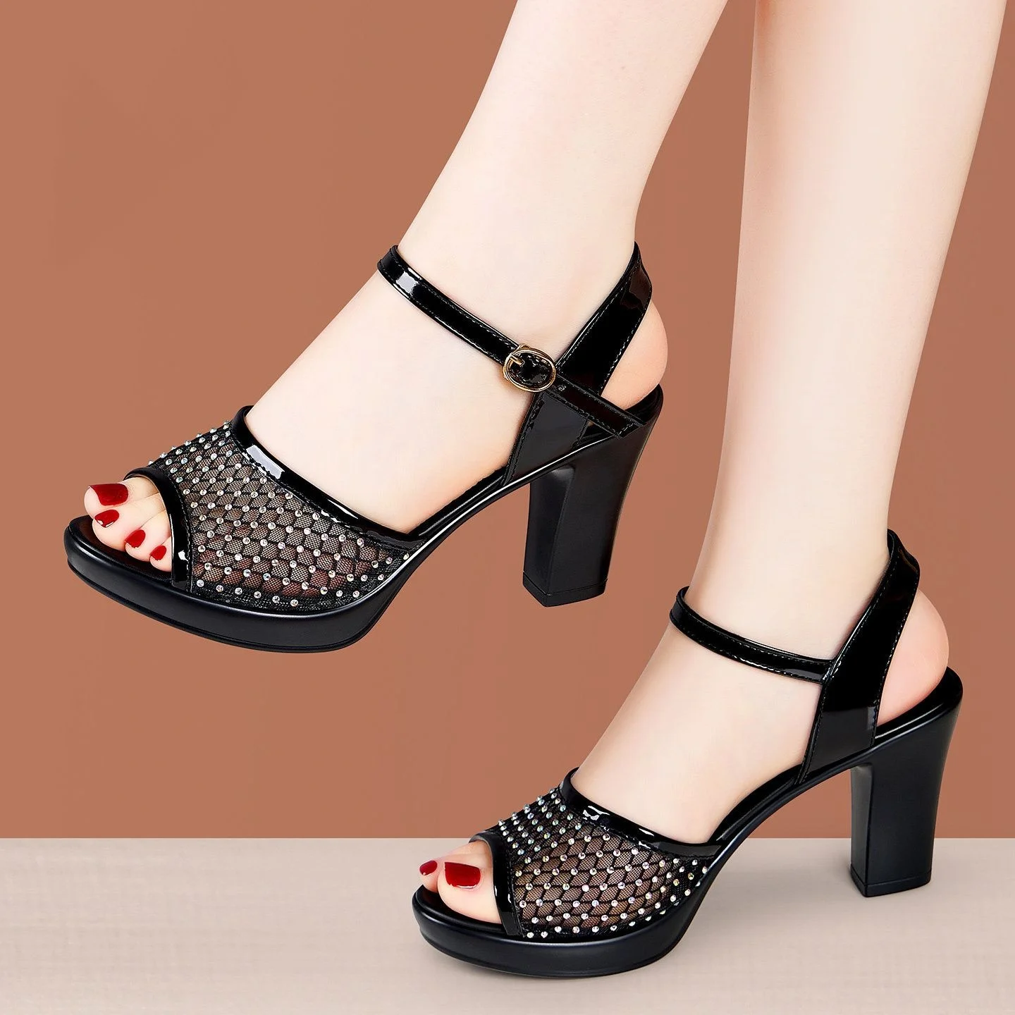 

Модные элегантные кожаные сандалии на платформе 8,5 см с сетчатыми вставками, летние женские туфли на массивном высоком каблуке для офиса и торжественных мероприятий, модель 2026 года