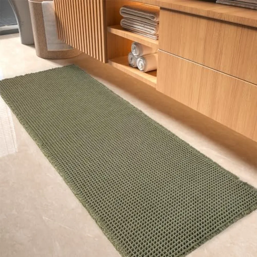 

Вафельный коврик-дорожка для ванной, супервпитывающий, нескользящий, для ванной комнаты, машинная стирка, длинные коврики с кисточками