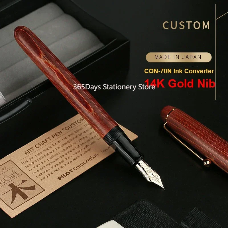 

Japan PILOT Maple Wood Fountain Pen No.10 14K Gold Nib Wooden Bar Gold Pen FK-2000K Writing Gift Pen With CON-70 Ink Converter