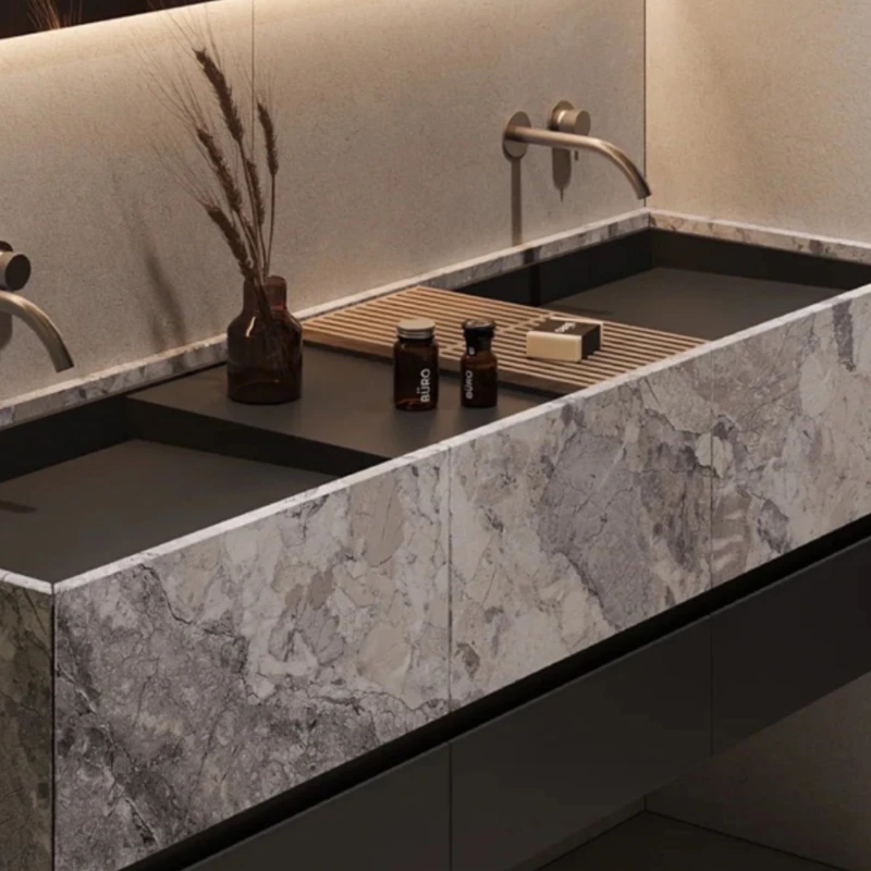 Rock slab integrated basin wash basin hotel toilet wash basin bathroom cabinet