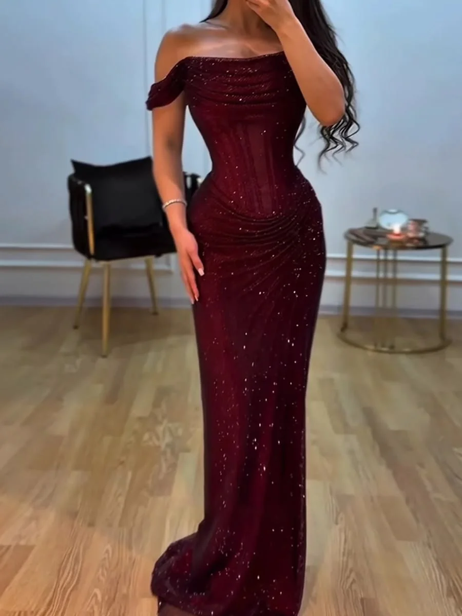 Deep Red Mermaid Evening Dress Customized Women's Special Occasion Gown Vestidos De Festa for Formal Nights