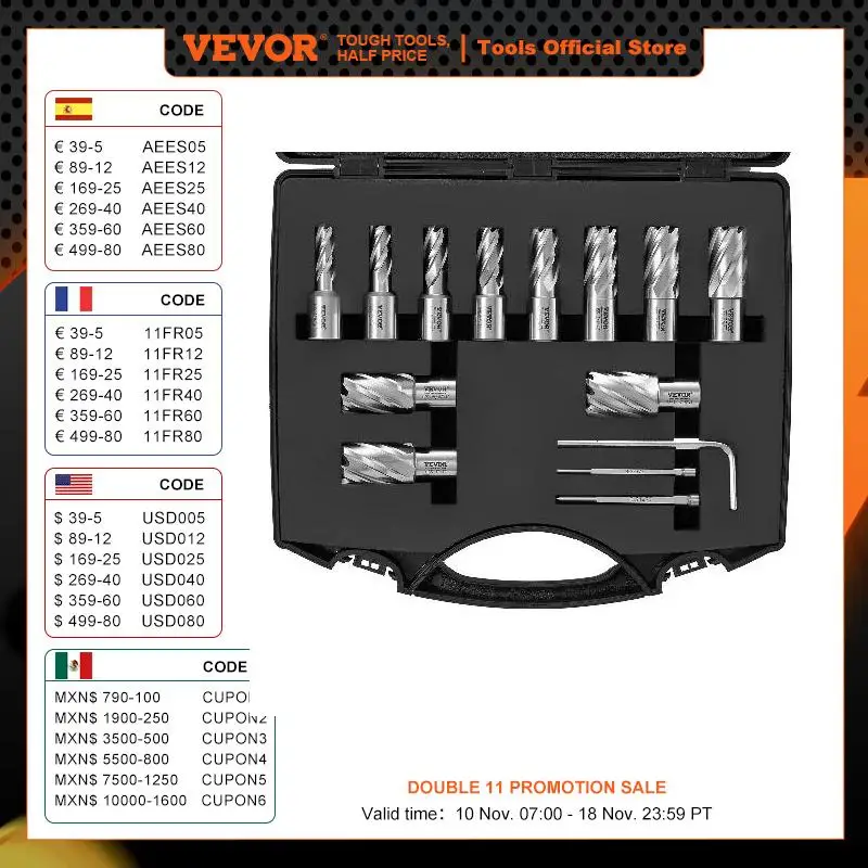 

VEVOR Annular Cutter Set 6 pcs13 pcs Weldon Shank Mag Drill Bits 1" / 2" Cutting Depth for Using with Magnetic Drills