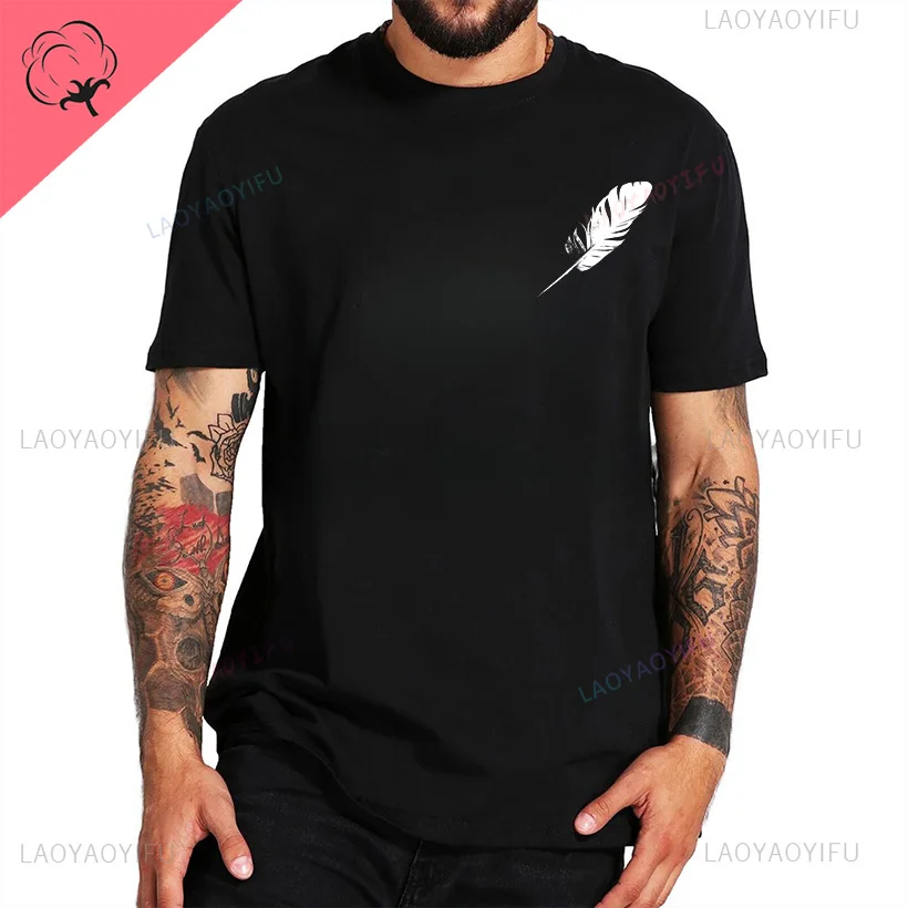 Interesting novel feather print personality retro street casual fashion summer men women universal short-sleeved T-shirt