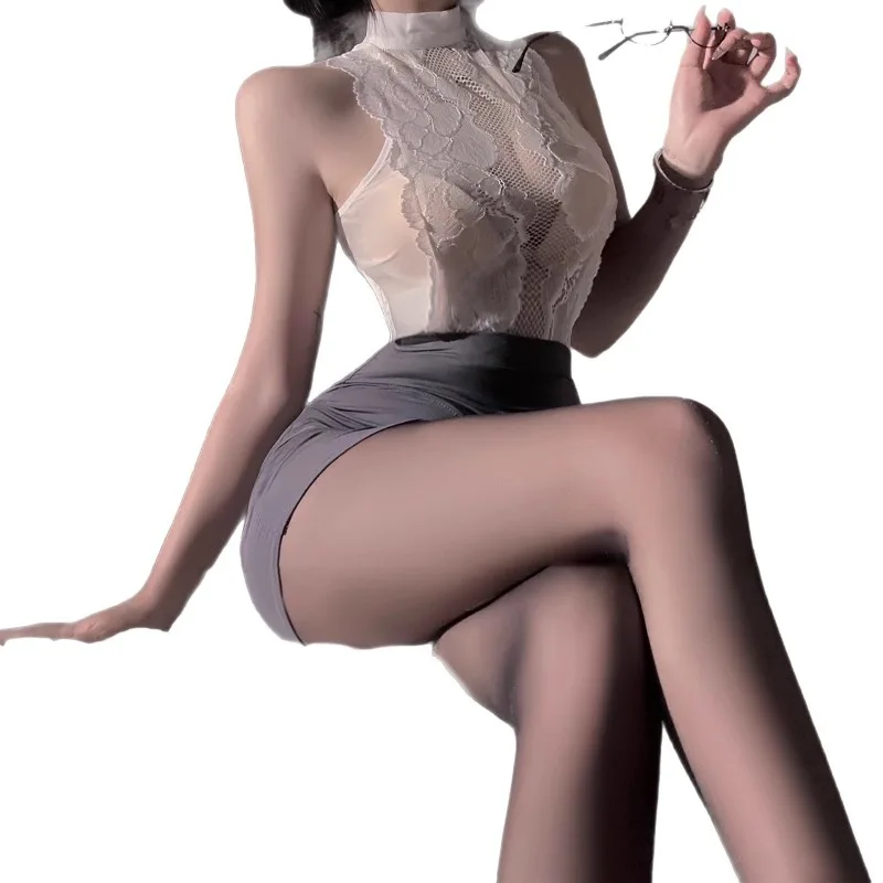 مضيفات الطيران سكرتيرة دور اللعب زي مغر Bodycon فستان الإفراج السريع مفتوح المنشعب مجموعة الملابس الداخلية مكتب OL الجوف خارج