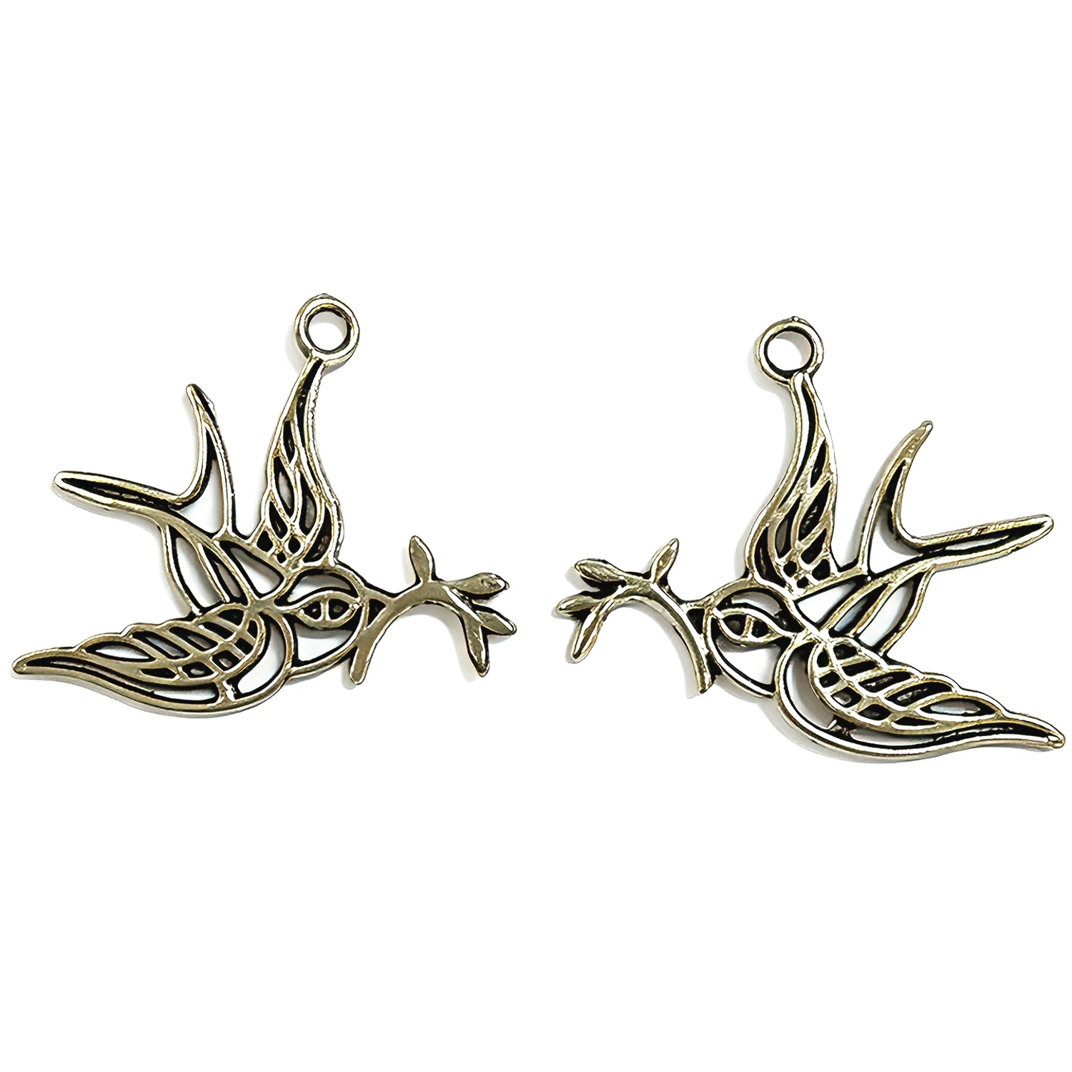 20PCS 34x29mm TIBETAN SILVER TWO SIDES HOLLOW PEACE BIRD PENDANT H5064