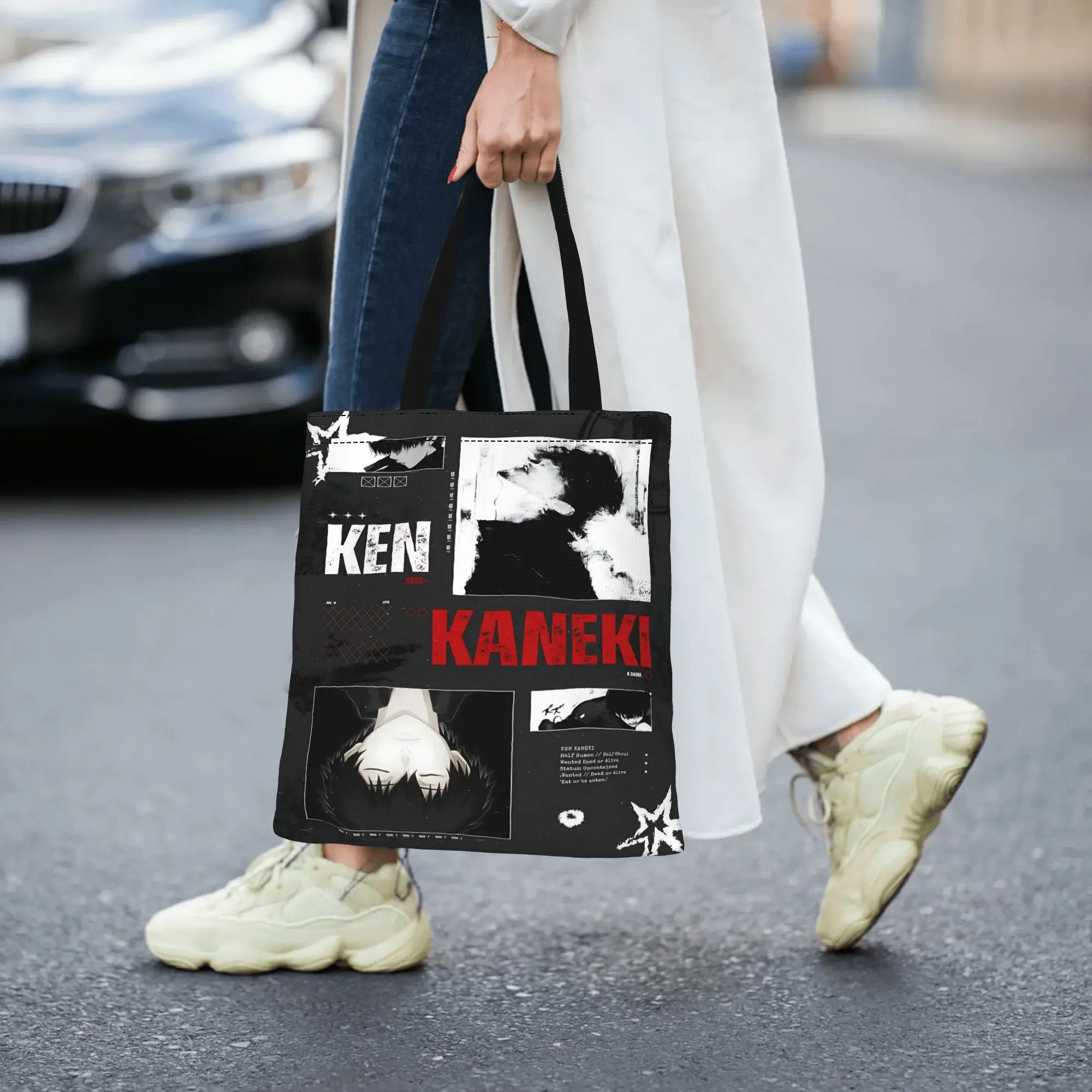 Customized Halloween Tokyo Ghoul Kaneki Women's Bag Shopping Bag Reusable Double Sided Canvas Tote Bag Shoulder  Handbag
