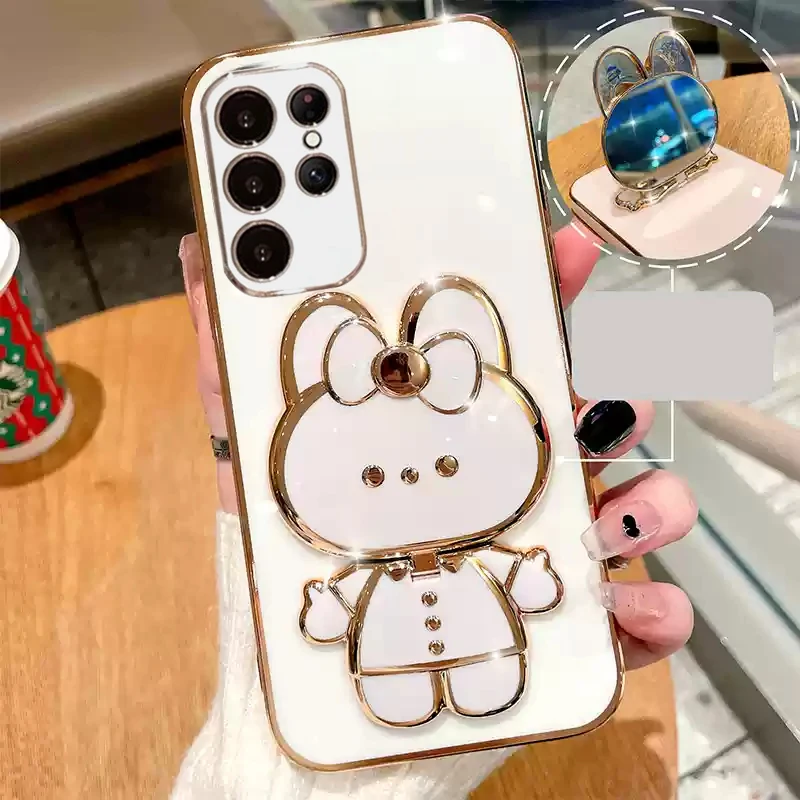 Mirror Plating Phone Holder Case For Samsung Galaxy S23 S20 S22 S21 S10 S9 Note 10 20 Plus S24 Ultra 5G S25 Fe Stand Cover image 3