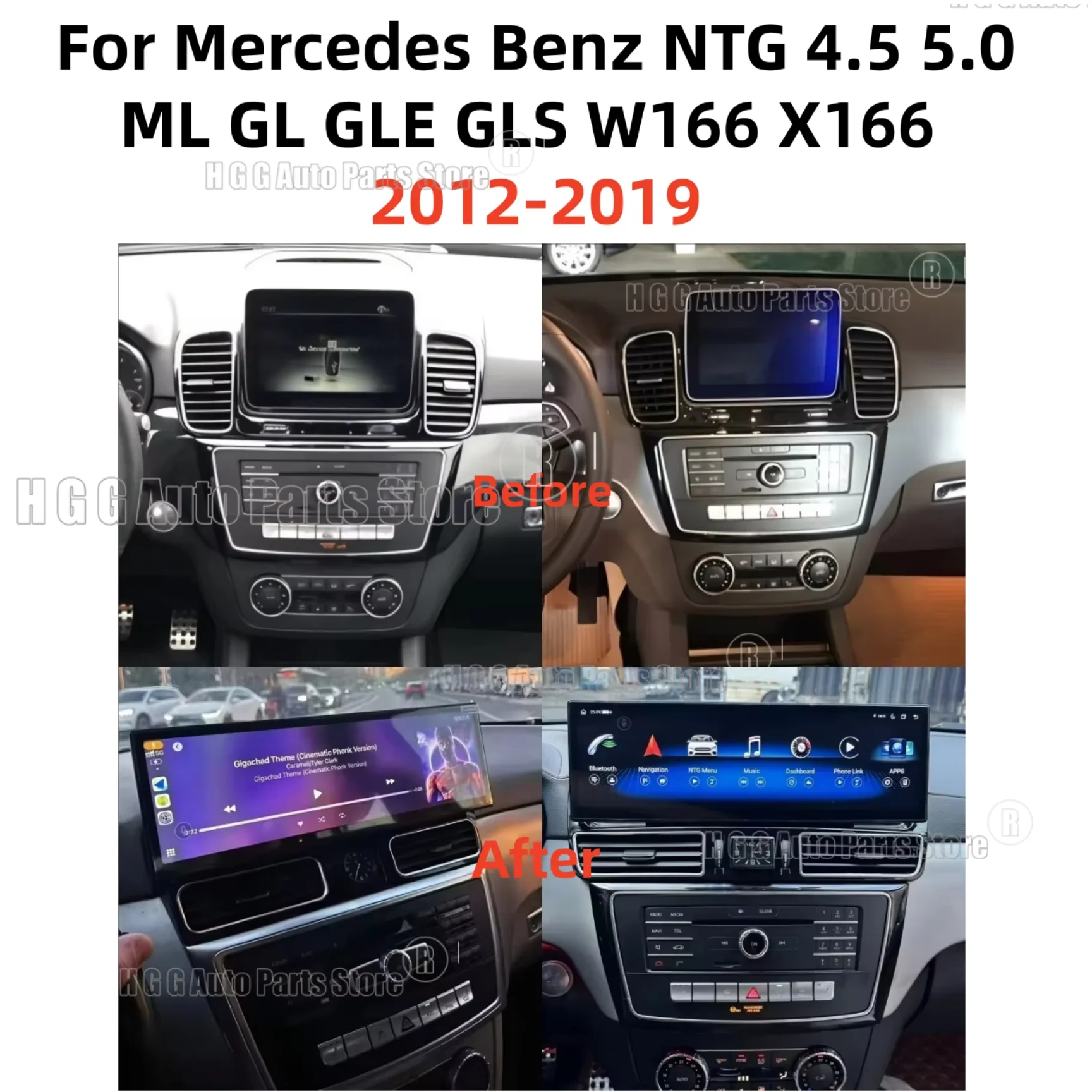 For Mercedes Benz ML GL GLE GLS W166 X166 2012-2019 Android Auto radio Carplay Car GPS Navigation Stereo 14.6
