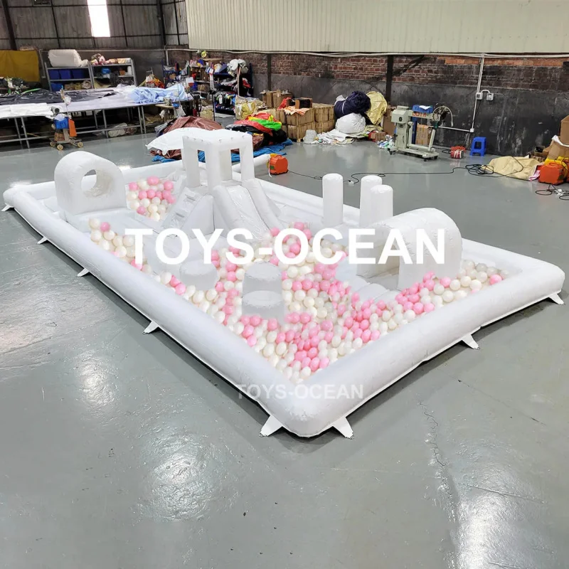 New Fashionable White Splash Pad Water Park Slide Combo Inflatable Obstacle Course Kids Playground Castle Bounce House Bouncer