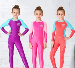 Girls Muslim Swimwear Front Zipper Burkinese Kids Long Sleeve Islamic Swimwear Sportswear One Piece Bathing Suit Traje De Baño