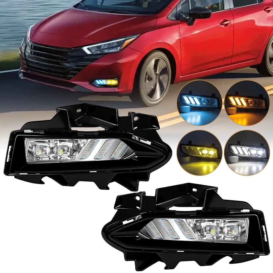 

For Nissan VERSA 2023 2024 2025 LED Daytime Running Lights Fog Lamps Front Bumper White Yellow Blue Daylight Driving Lights 12V