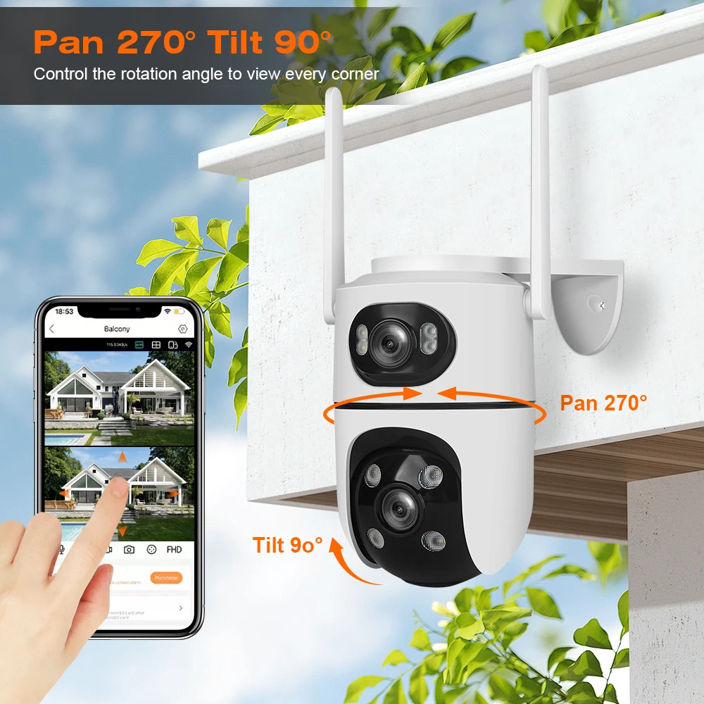 TAITAS 8MP WiFi Camera PTZ Dual Screens Auto Tracking Night Vision CCTV Surveillance Camera Outdoor 4MP Security IP Camera icsee