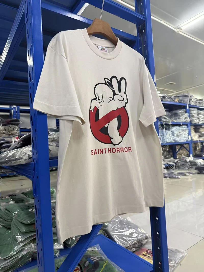26SS Spring Summer SAINT Cartoon Ghost Print Tshirts High Quality Loose Casual Short Sleeve T-shirt for Men Women