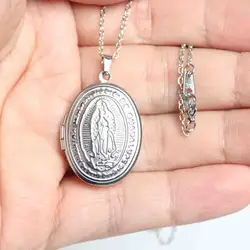 1pc Oval Locket DIY Jesus Photo Frame Stainless Steel Charms Necklaces Women Men Kids Family Memorial Jewelry New Year Gift