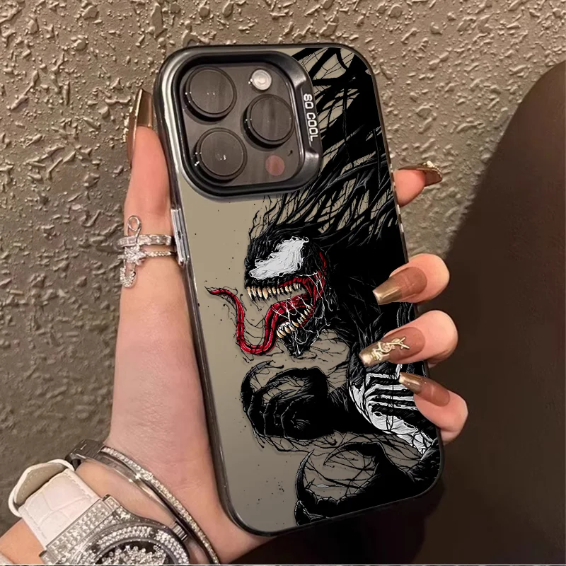Capa Rígida para Celular Estilo Homem-Aranha Venom com Revestimento Escuro para iPhone 17 Air Pro Max 16 15 11 14 13 12 Pro Max XS X XR Plus 8 7 SE 2020