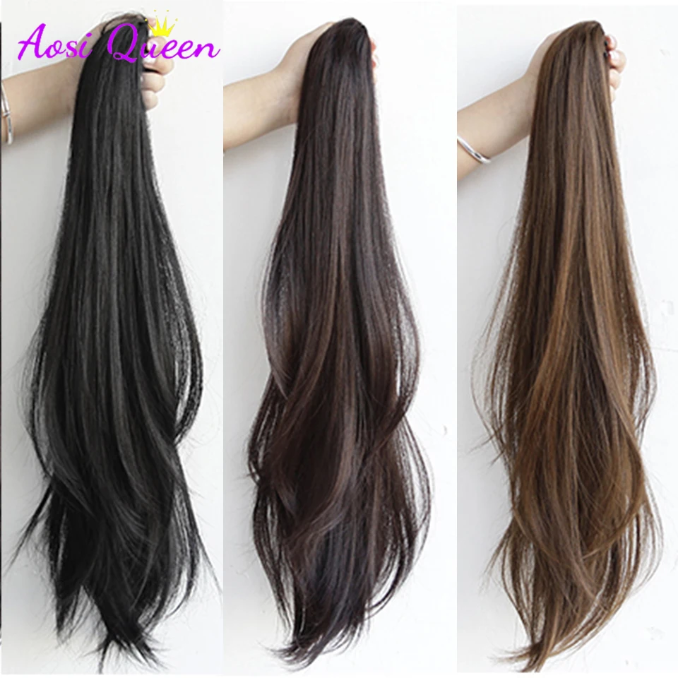 AS Long Wavy Straight Claw Clip On Ponytail Hair Extension Synthetic Ponytail Extension Hair For Women Pony Tail Hair Hairpiece