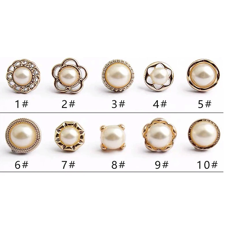 Pearl Rhinestone Button Brooch, 10pcs Set for Sewing