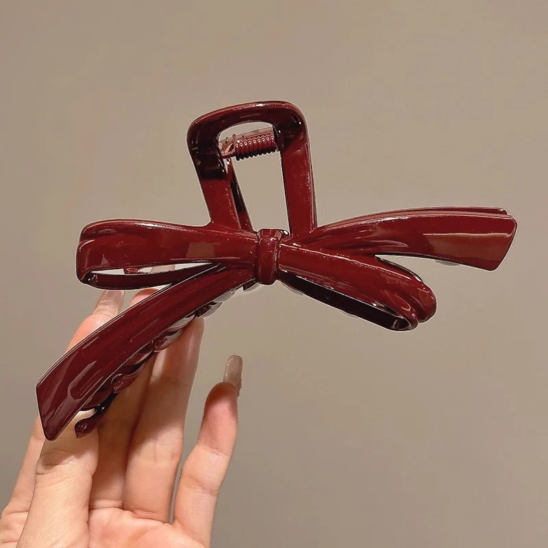 Women Large Dark Red Color Hair Claws Barrettes Hairpins Plastic Ponytail Hair Clips Girls Senior Hair Shark Clip Accessories