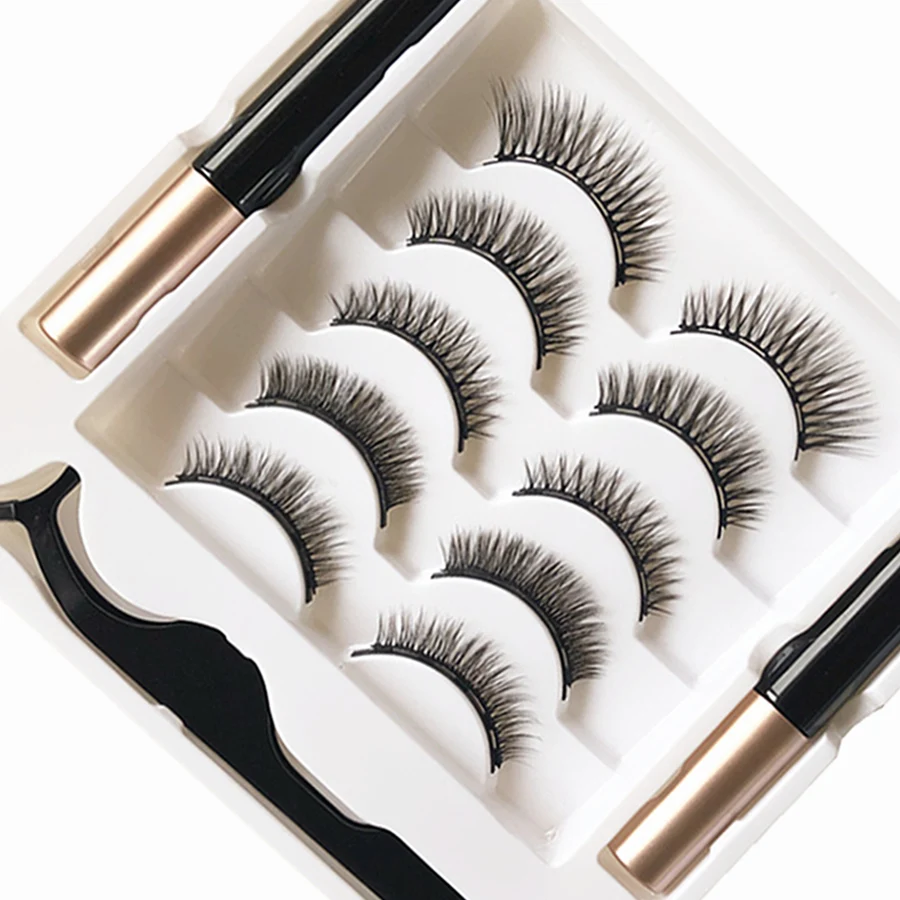 5 par 5 magnetycznych pęset do eyelinera 3D Faux Mink Eyelashes Full Strip Natural Artificial False Lashes Makeup