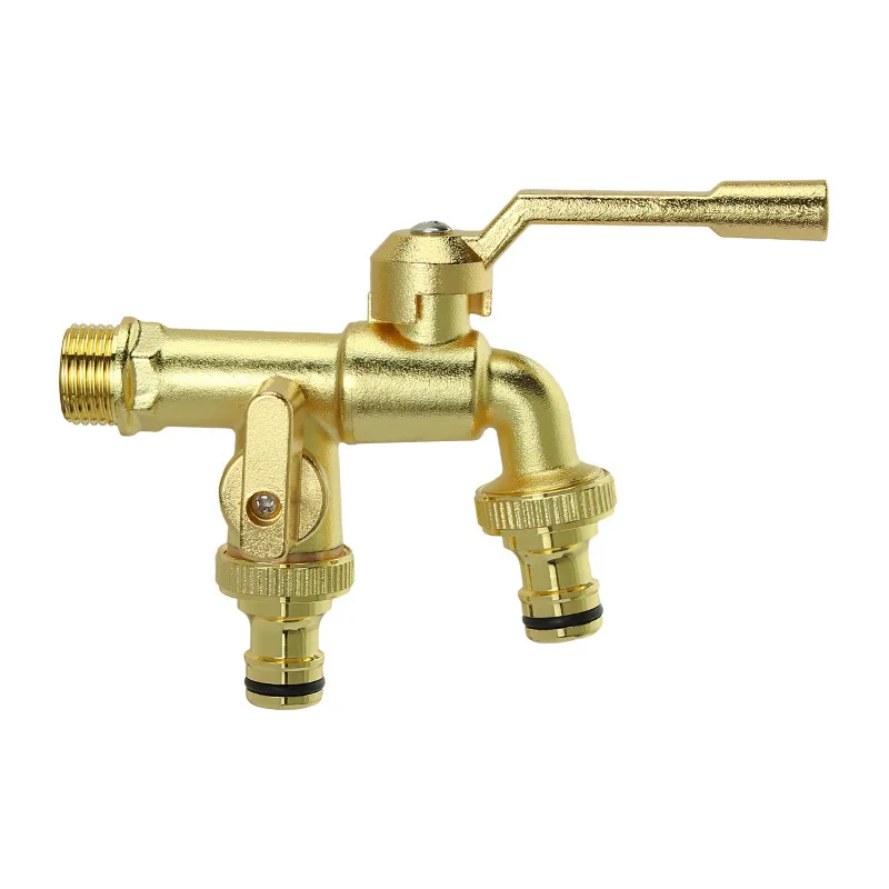 

3/4 Inch Double Taps Water Faucet Double Taps Water Faucet 3/4 Inch Inlet 25mm Double Outlets Brass 2 Way Garden Hose Splitter