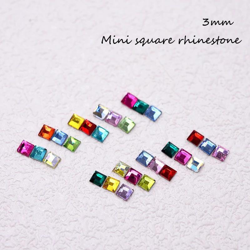 Sparkling 3MM Square Glass Crystal Flatback Nail Art Rhinestone 26 Color Stones DIY Decorations Manicure Diamond 40/120Pcs