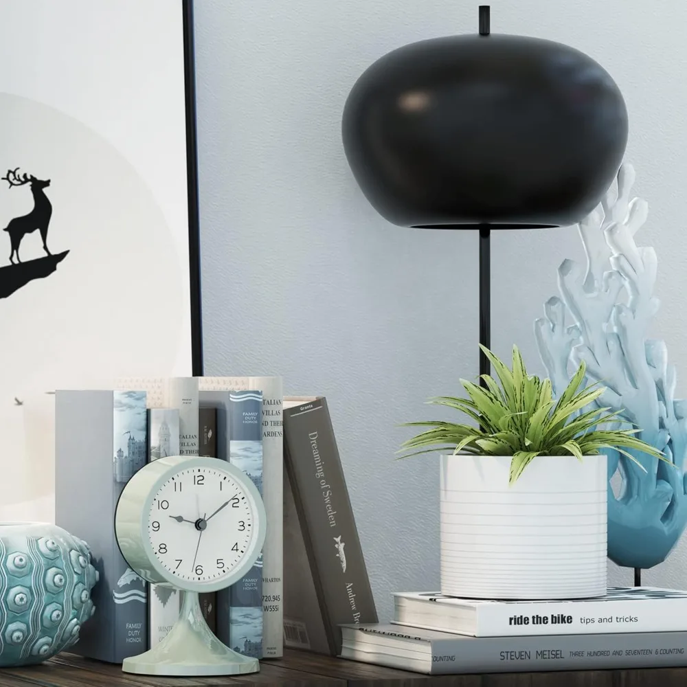 

Analog Alarm Clock, 3" Cute Small Retro Table Clock Battery Operated, Silent Metal with Light, Desk Alarm Clock