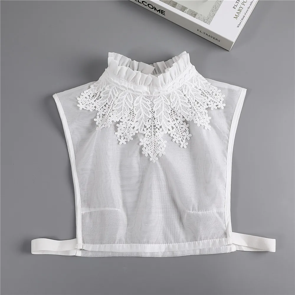 White Embroidery False Collars for Woman Adjustable Detachable Shirt Fake Collars Blouse Top Half Shirt Decor Accessories