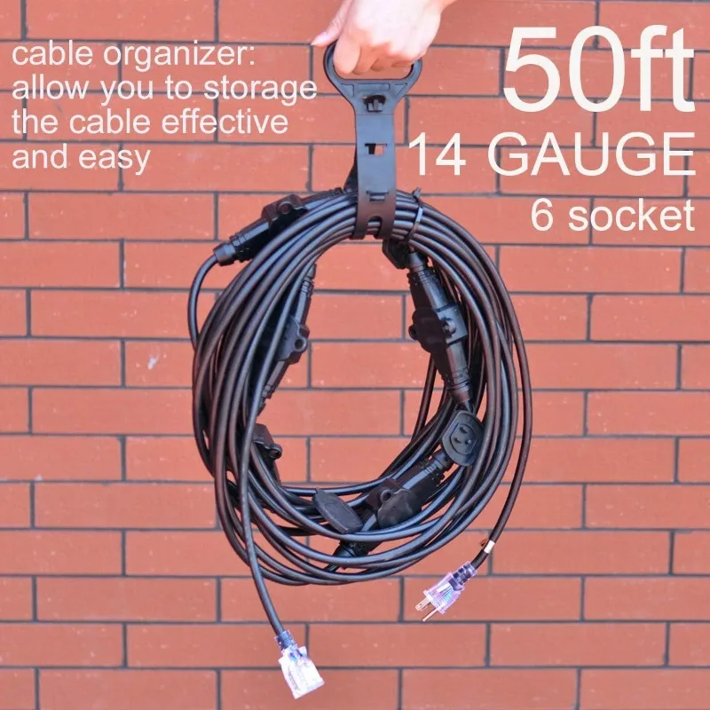 50FT 14 Gauge Outdoor Power Extension Cord,Seven Cable.Multiple Evenly-Spaced Plug Ideal for Landscaping Light,Stage Backlines