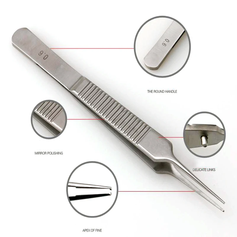 Fine plastic tweezers stainless steel ophthalmic microsurgery for double eyelid surgery tools with hooked toothless fat tweezers