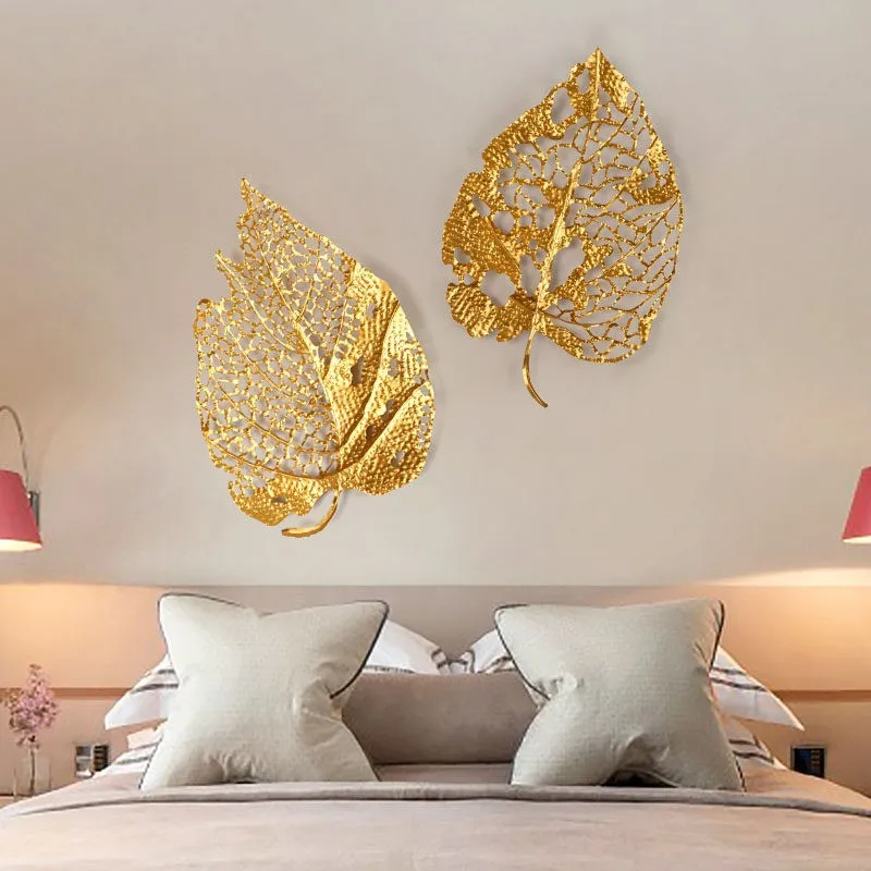 Wall decoration light luxury gold zen bodhi leaf wrought iron wall decoration creative living room entrance wall pendant