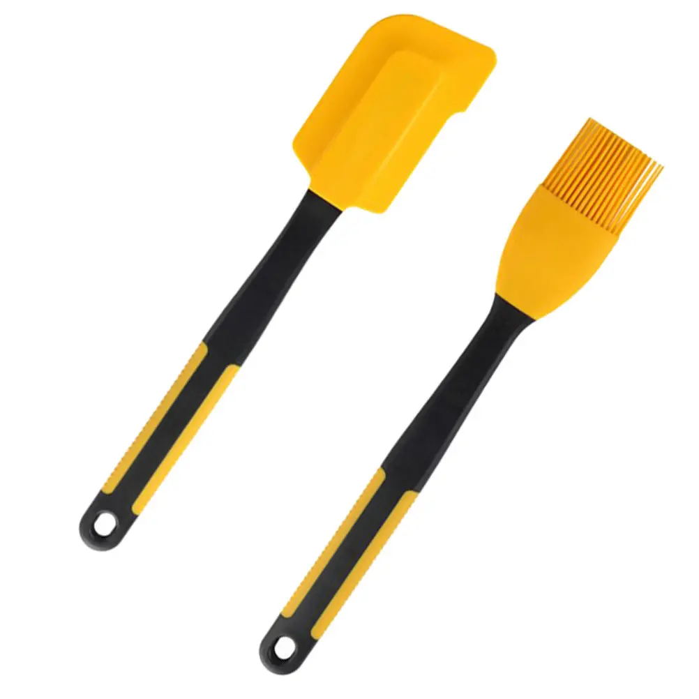 

Baking Spatula and Oil Brush Set Yellow Silicone One Piece Design Heat Resistant Non Stick Easy Clean Kitchenware for Baking Bbq
