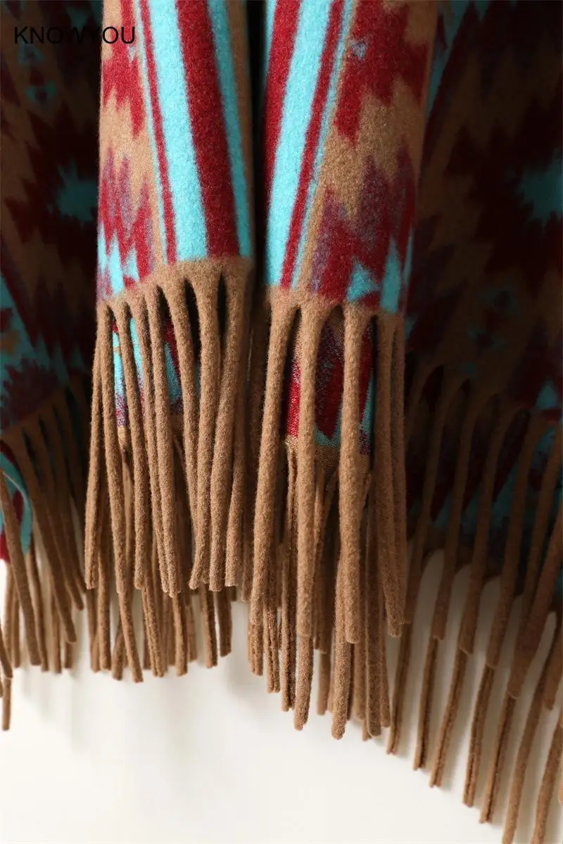 Women Men Wraps Warm Scarf Printed Fringe Two Wear National Wind Warm Shawl Mitation Cashmere Muffler Male Poncho Jacket view 5