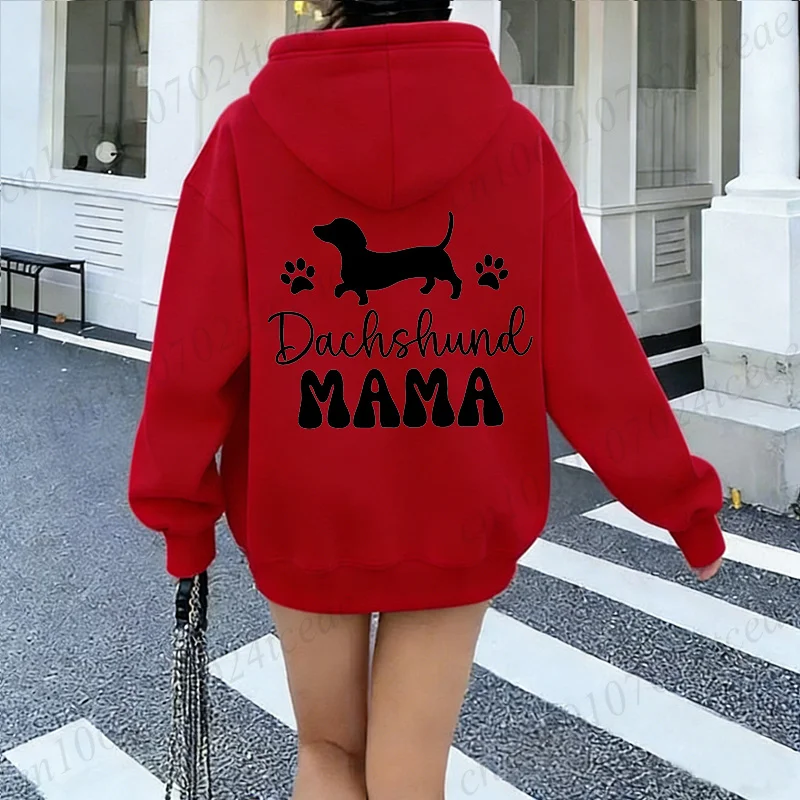 Dachshund Mama Graphic Hooded Hoodie Women Wiener Dog Paw Print Pullover Sweatshirt Dog Lover Casual Winter Autumn Tracksuits