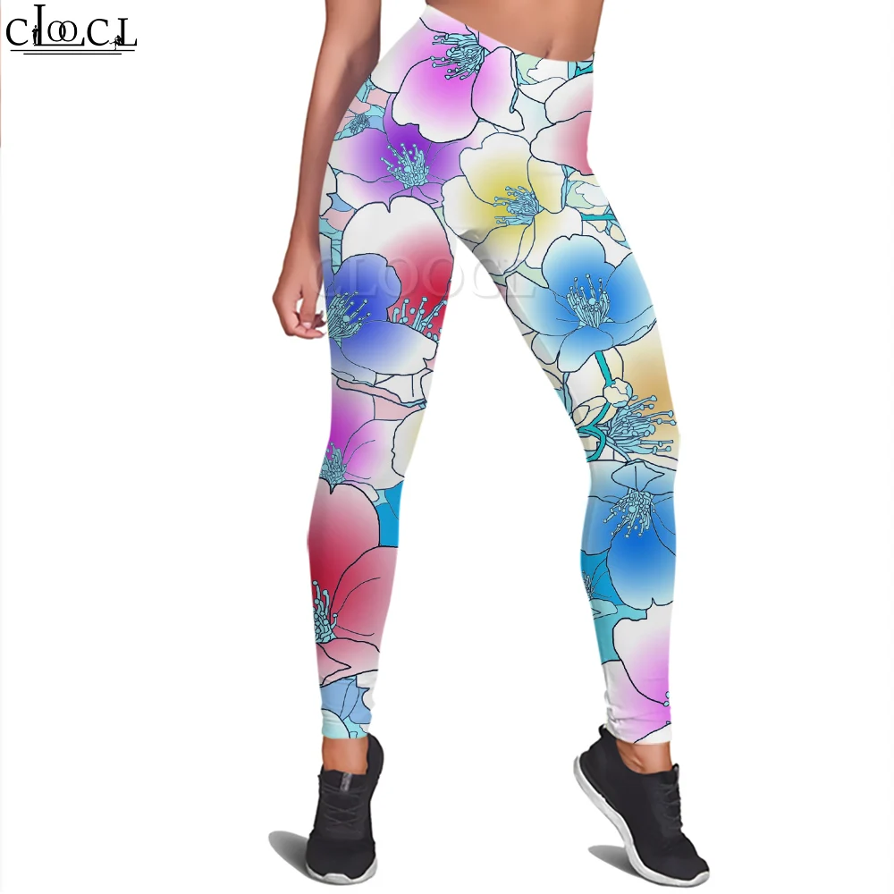 CLOOCL New Women Legging Watercolor Flowers Pattern 3D Printed Trousers High Waist Stretch Fitness Leggings Exercise Shaping