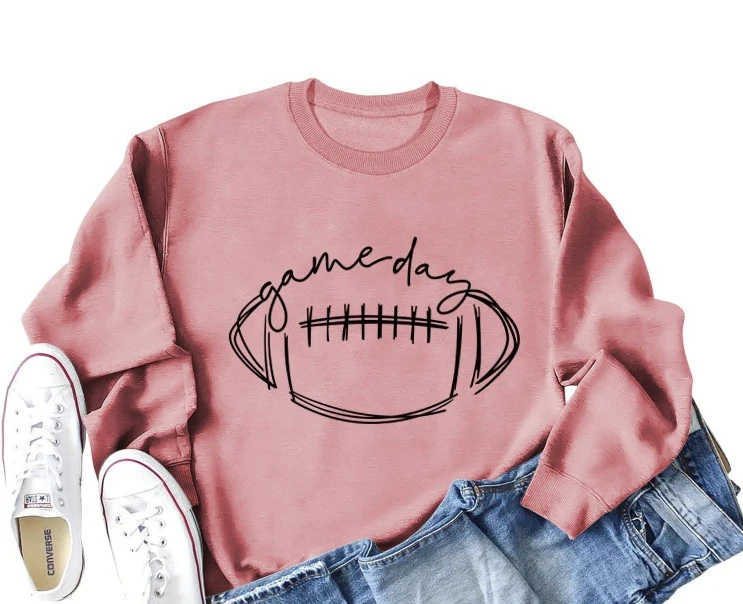 

Футбольный свитшот Game Day, женский милый графический забавный воскресный повседневный пуловер с длинными рукавами и круглым вырезом, топ