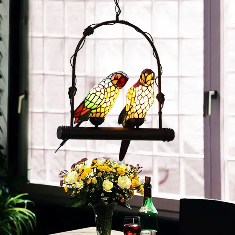 Mediterranean coloured parrot chandelier cafe bar bedroom folk creative personality bird Chandelier