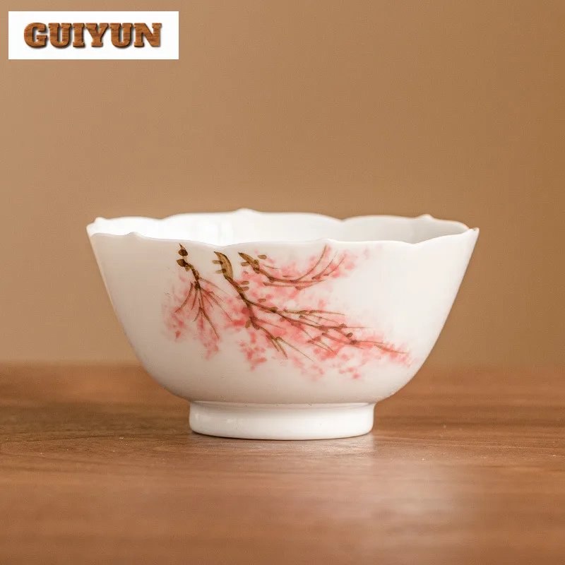 

2 шт./лот, нарисованная вручную чайная чашка с вишневым цветком, бутиковая чашка с цветочным ртом, мастер-чашка, дегустационная кружка, винтажная чайная чаша, чашка для запаха, ремесло, 60 мл