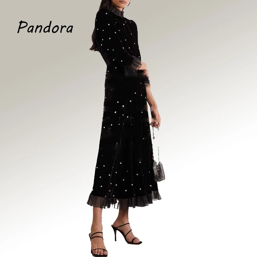 Pandora Women's ankle-length formal Evening dress with high-neck A-line prom gown Full sleeve birthday wedding party dress