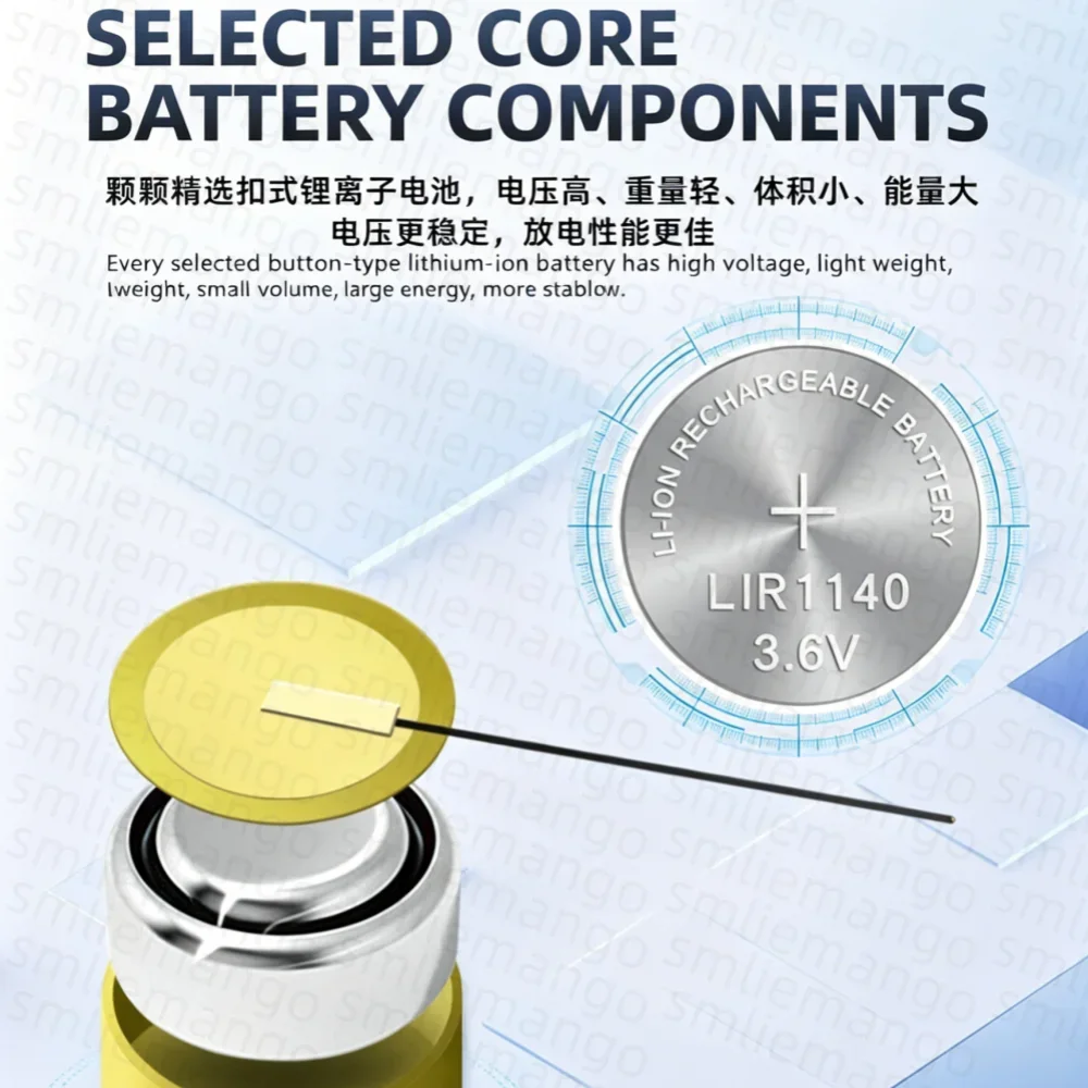 3.6V 45mAh LIR1140 steel shell button battery for TWS Bluetooth headset battery