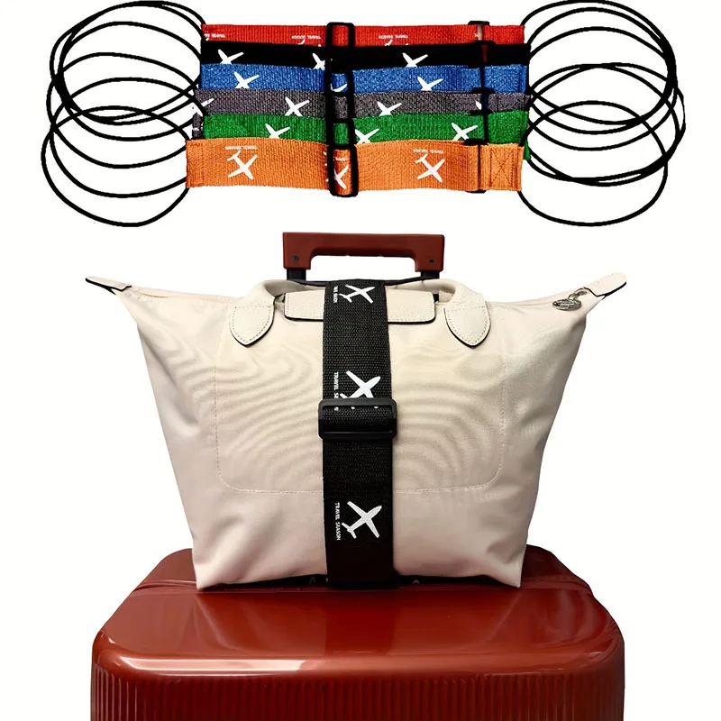 Strong Wear-Resistant Fixed Hanging Strap Luggage Elastic Rope Binding Belt Printed Airplane Pattern Suitcase Binding Belt