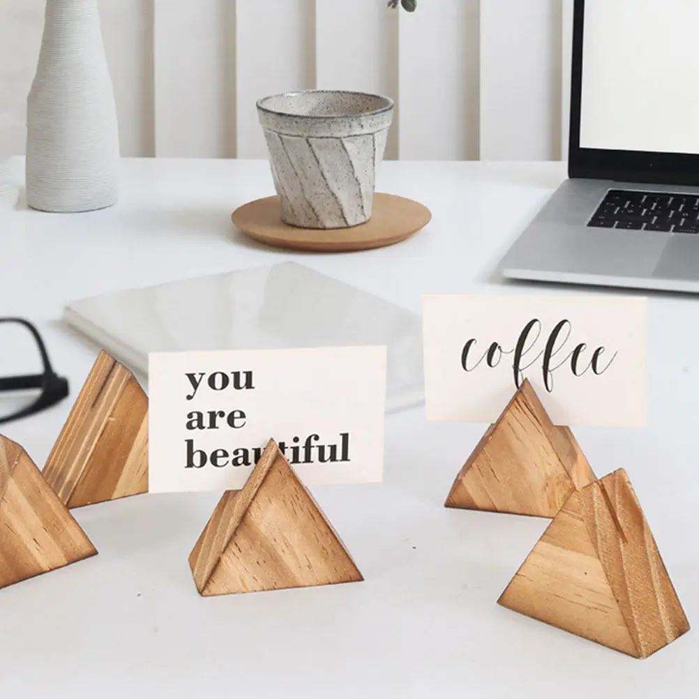 10Pcs Wooden Triangle Rectangle Card Holder Desk Business Card Display Stand for Office Home School Wedding Party Place Name