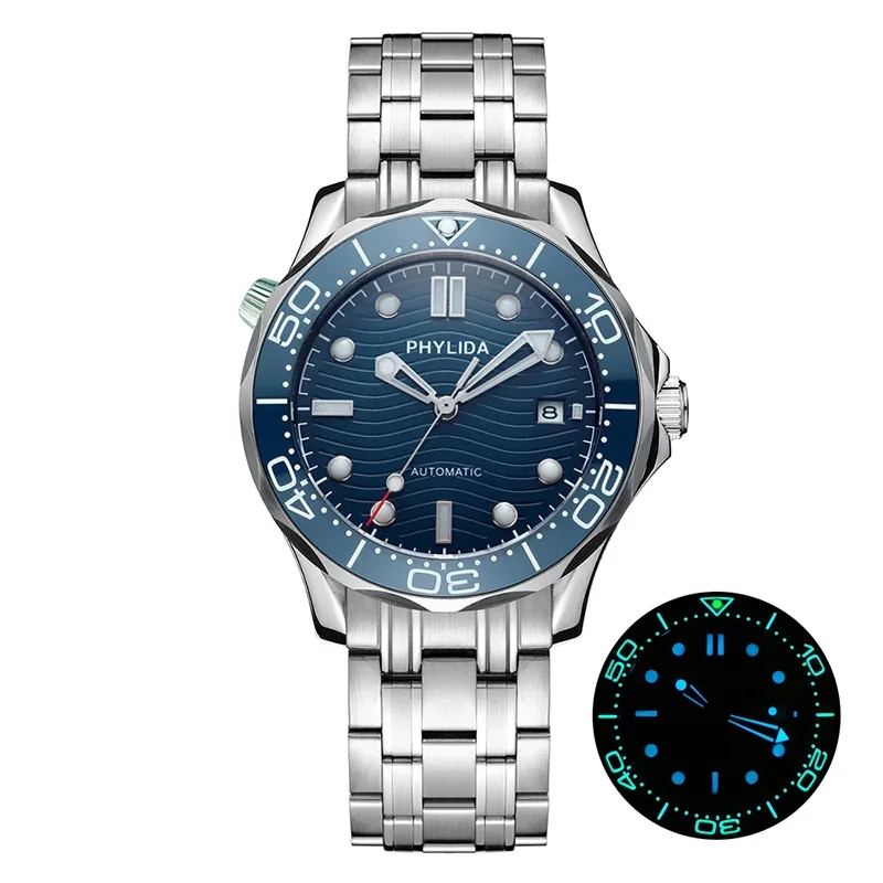 Imagem -02 - Hot 20bar 200m Water Resistant Blue Wave Japan Miyota Mecânica Relógio Automático Smp Estilo Sapphire Crystal Luminous