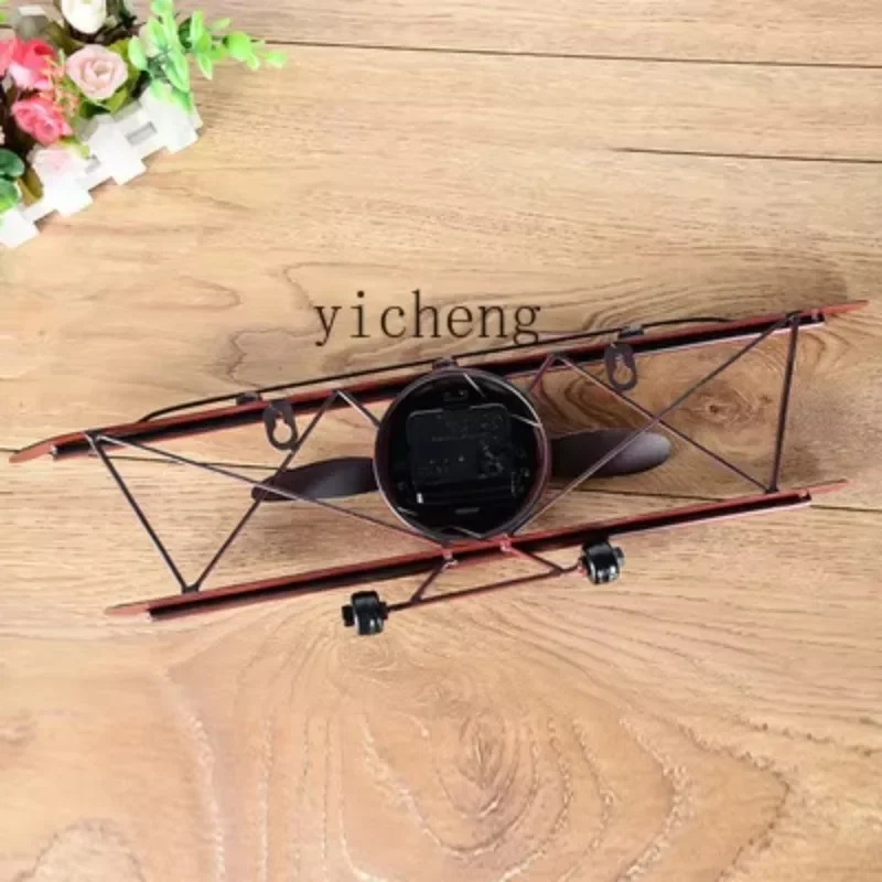 DSA  Vintage Wall Decoration Airplane Model Wall Clock Bar Wall Hanging Ornament Industrial Style Decoration
