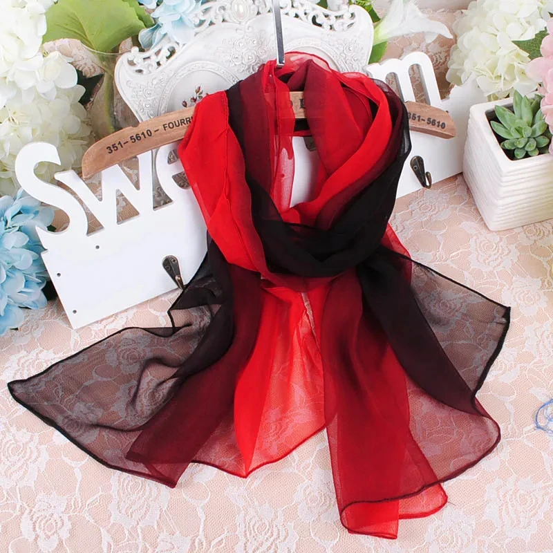 Summer Sunscreen Chiffon Georgette Silk Scarf Women\'s Thin Gradient Color Solid Bandana Peplum Elegant Long Shawl Scarves Hijab