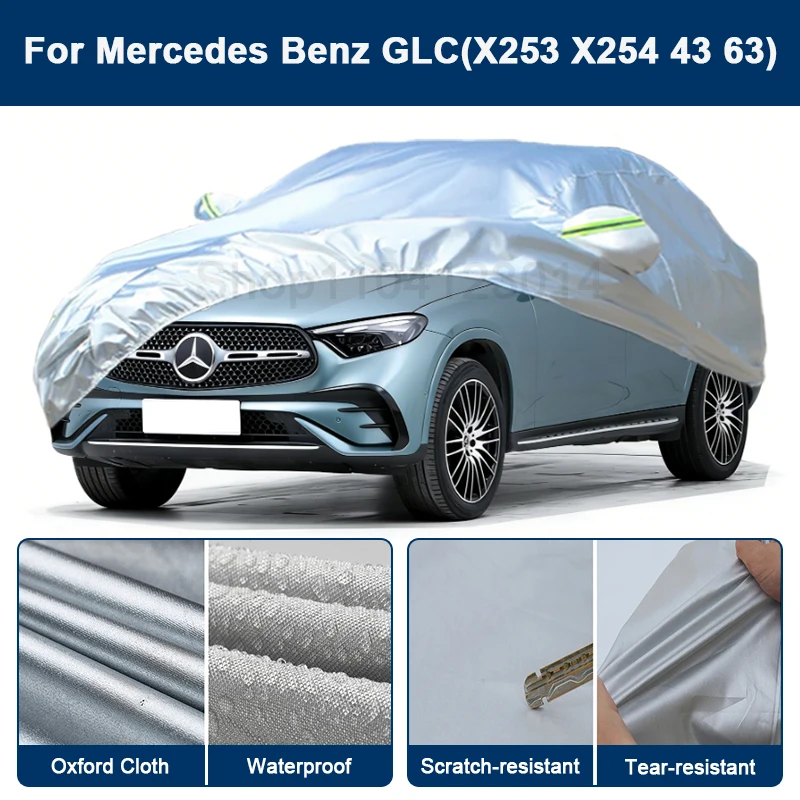 

Outdoor Full Car Cover For Benz GLC X253 X254 43 63 with Reflective Strips Waterproof Snowproof Dustproof UV Protection